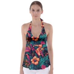 Tropical Flowers Floral Floral Pattern Pattern Babydoll Tankini Top by Pakemis