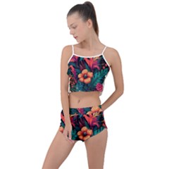 Tropical Flowers Floral Floral Pattern Pattern Summer Cropped Co-ord Set by Pakemis