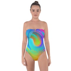 Contemporary Fluid Art Pattern In Bright Colors Tie Back One Piece Swimsuit by GardenOfOphir