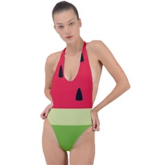 Watermelon Fruit Food Healthy Vitamins Nutrition Backless Halter One Piece Swimsuit by Wegoenart