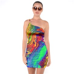 Waves Of Colorful Abstract Liquid Art One Soulder Bodycon Dress by GardenOfOphir
