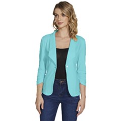 Lagoon Blue	 - 	one-button 3/4 Sleeve Short Jacket by ColorfulWomensWear