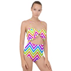Bright Chevron Scallop Top Cut Out Swimsuit by GardenOfOphir