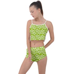 Lime Green Flowers Pattern Summer Cropped Co-ord Set by GardenOfOphir