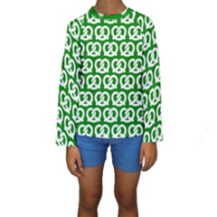 Green Pretzel Illustrations Pattern Kids  Long Sleeve Swimwear by GardenOfOphir