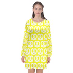 Yellow Pretzel Illustrations Pattern Long Sleeve Chiffon Shift Dress  by GardenOfOphir