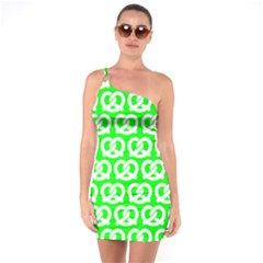 Neon Green Pretzel Illustrations Pattern One Soulder Bodycon Dress by GardenOfOphir