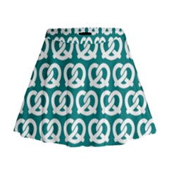 Teal Pretzel Illustrations Pattern Mini Flare Skirt by GardenOfOphir