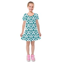Teal Pretzel Illustrations Pattern Kids  Short Sleeve Velvet Dress by GardenOfOphir