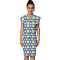 Colorful Whimsical Owl Pattern Vintage Frill Sleeve V-Neck Bodycon Dress View1