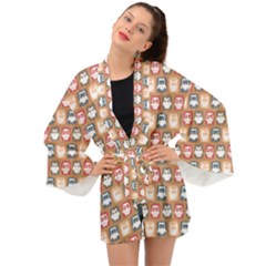 Colorful Whimsical Owl Pattern Long Sleeve Kimono by GardenOfOphir