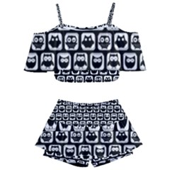 Black And White Owl Pattern Kids  Off Shoulder Skirt Bikini by GardenOfOphir