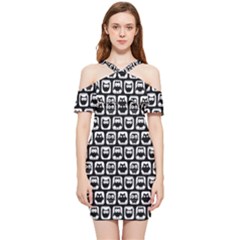 Black And White Owl Pattern Shoulder Frill Bodycon Summer Dress by GardenOfOphir