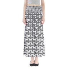 Gray And White Owl Pattern Full Length Maxi Skirt by GardenOfOphir