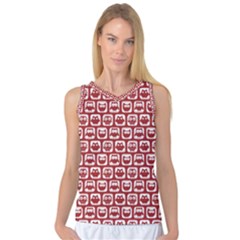 Red And White Owl Pattern Women s Basketball Tank Top by GardenOfOphir