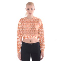 Coral And White Owl Pattern Cropped Sweatshirt by GardenOfOphir