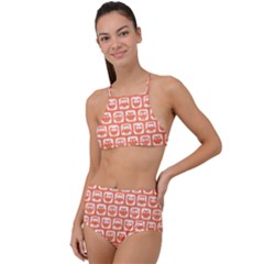 Coral And White Owl Pattern High Waist Tankini Set by GardenOfOphir
