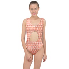 Coral And White Owl Pattern Center Cut Out Swimsuit by GardenOfOphir
