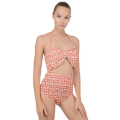 Coral And White Owl Pattern Scallop Top Cut Out Swimsuit by GardenOfOphir