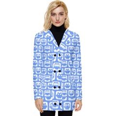 Blue And White Owl Pattern Button Up Hooded Coat  by GardenOfOphir