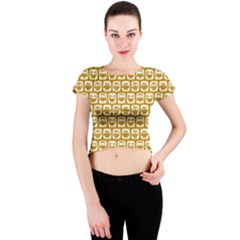 Olive And White Owl Pattern Crew Neck Crop Top by GardenOfOphir
