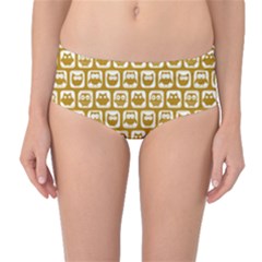 Olive And White Owl Pattern Mid-waist Bikini Bottoms by GardenOfOphir