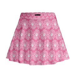 Pink Gerbera Daisy Vector Tile Pattern Mini Flare Skirt by GardenOfOphir