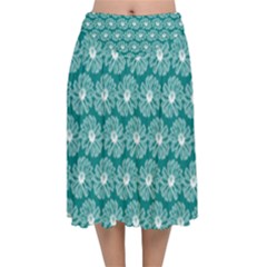 Gerbera Daisy Vector Tile Pattern Velvet Flared Midi Skirt by GardenOfOphir