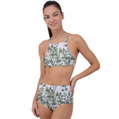 Gold And Green Eucalyptus Leaves High Waist Tankini Set by Jack14
