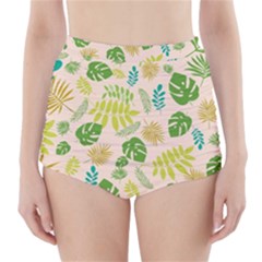 Tropical Leaf Leaves Palm Green High-waisted Bikini Bottoms by Jancukart