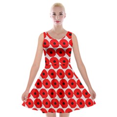 Red Peony Flower Pattern Velvet Skater Dress by GardenOfOphir