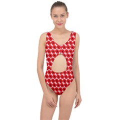 Red Peony Flower Pattern Center Cut Out Swimsuit by GardenOfOphir