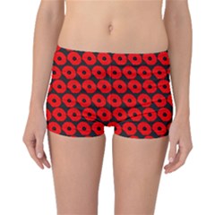 Charcoal And Red Peony Flower Pattern Boyleg Bikini Bottoms by GardenOfOphir