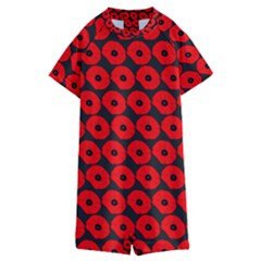 Charcoal And Red Peony Flower Pattern Kids  Boyleg Half Suit Swimwear by GardenOfOphir