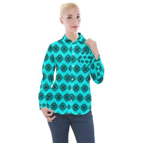Abstract Knot Geometric Tile Pattern Women s Long Sleeve Pocket Shirt by GardenOfOphir