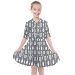 Gray And White Kitchen Utensils Pattern Kids  All Frills Chiffon Dress by GardenOfOphir