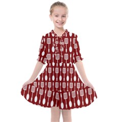 Red And White Kitchen Utensils Pattern Kids  All Frills Chiffon Dress by GardenOfOphir