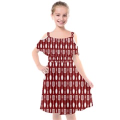 Red And White Kitchen Utensils Pattern Kids  Cut Out Shoulders Chiffon Dress by GardenOfOphir