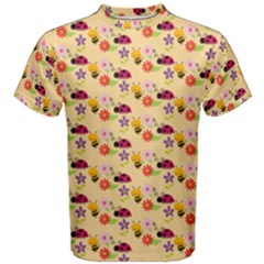 Colorful Ladybug Bess And Flowers Pattern Men s Cotton Tee by GardenOfOphir