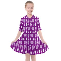 Magenta Spatula Spoon Pattern Kids  All Frills Chiffon Dress by GardenOfOphir