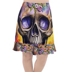Skull With Flowers - Day Of The Dead Fishtail Chiffon Skirt by GardenOfOphir