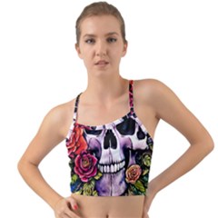 Sugar Skull With Flowers - Day Of The Dead Mini Tank Bikini Top by GardenOfOphir