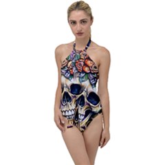 Skull Dead Go With The Flow One Piece Swimsuit by GardenOfOphir