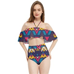 Pattern Colorful Aztec Halter Flowy Bikini Set 