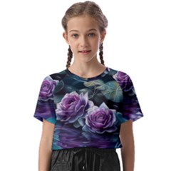 Roses Water Lilies Watercolor Kids  Basic Tee by Ravend