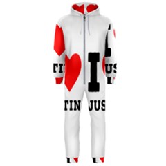 I Love Justin Hooded Jumpsuit (men) by ilovewhateva
