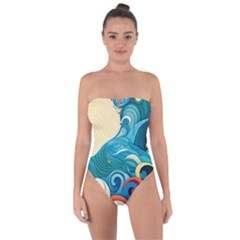 Waves Ocean Sea Abstract Whimsical (2) Tie Back One Piece Swimsuit by Jancukart