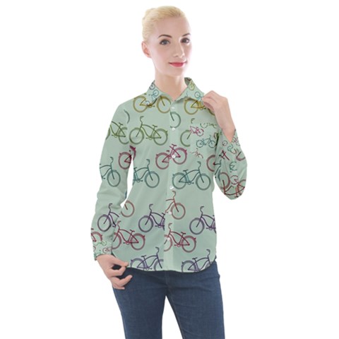 Bicycle Bikes Pattern Ride Wheel Cycle Icon Women s Long Sleeve Pocket Shirt by Jancukart