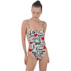 Love Abstract Background Textures Creative Grunge Tie Strap One Piece Swimsuit