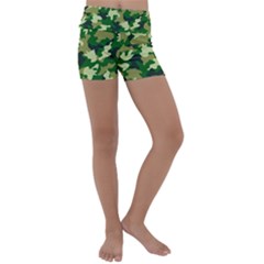 Green Military Background Camouflage Kids  Lightweight Velour Yoga Shorts by Semog4